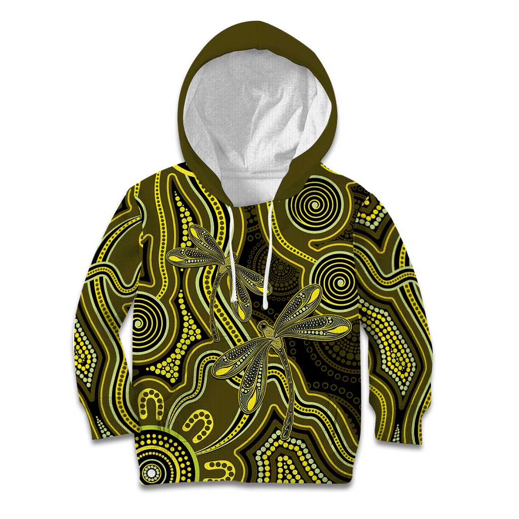 Yellow Indigenous Dragonfly Australia Kid Hoodie Aboriginal Art - Vibe Hoodie