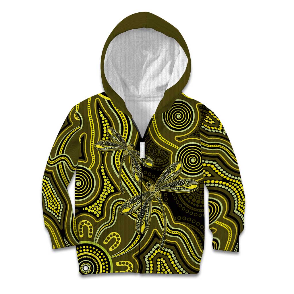 Yellow Indigenous Dragonfly Australia Kid Hoodie Aboriginal Art - Vibe Hoodie