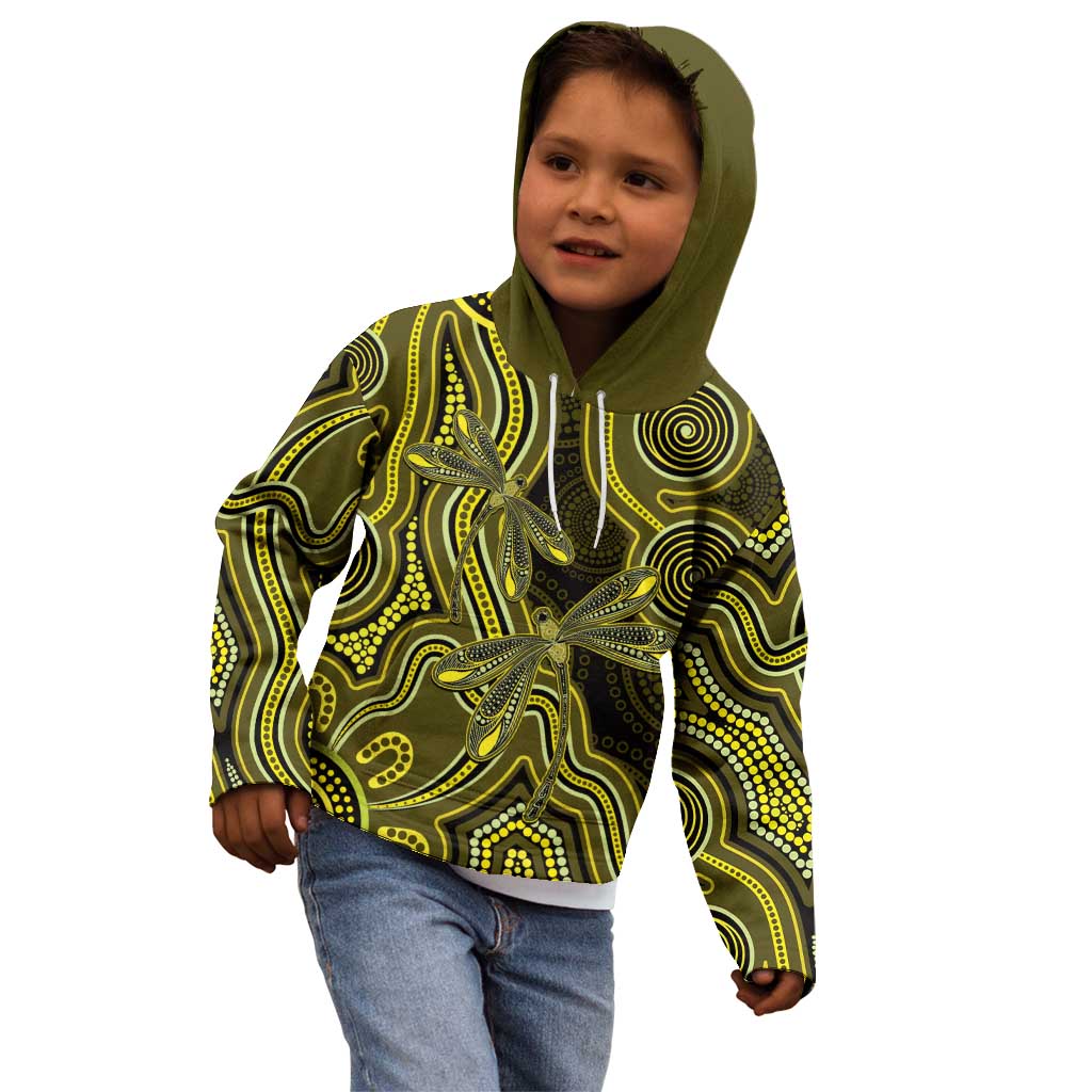 Yellow Indigenous Dragonfly Australia Kid Hoodie Aboriginal Art - Vibe Hoodie