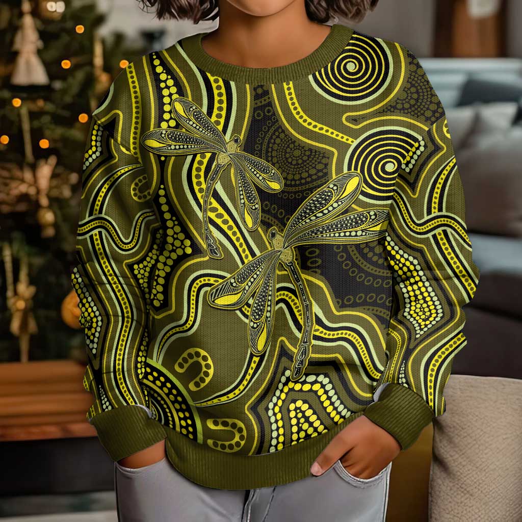 Yellow Indigenous Dragonfly Australia Kid Ugly Christmas Sweater Aboriginal Art - Vibe Hoodie