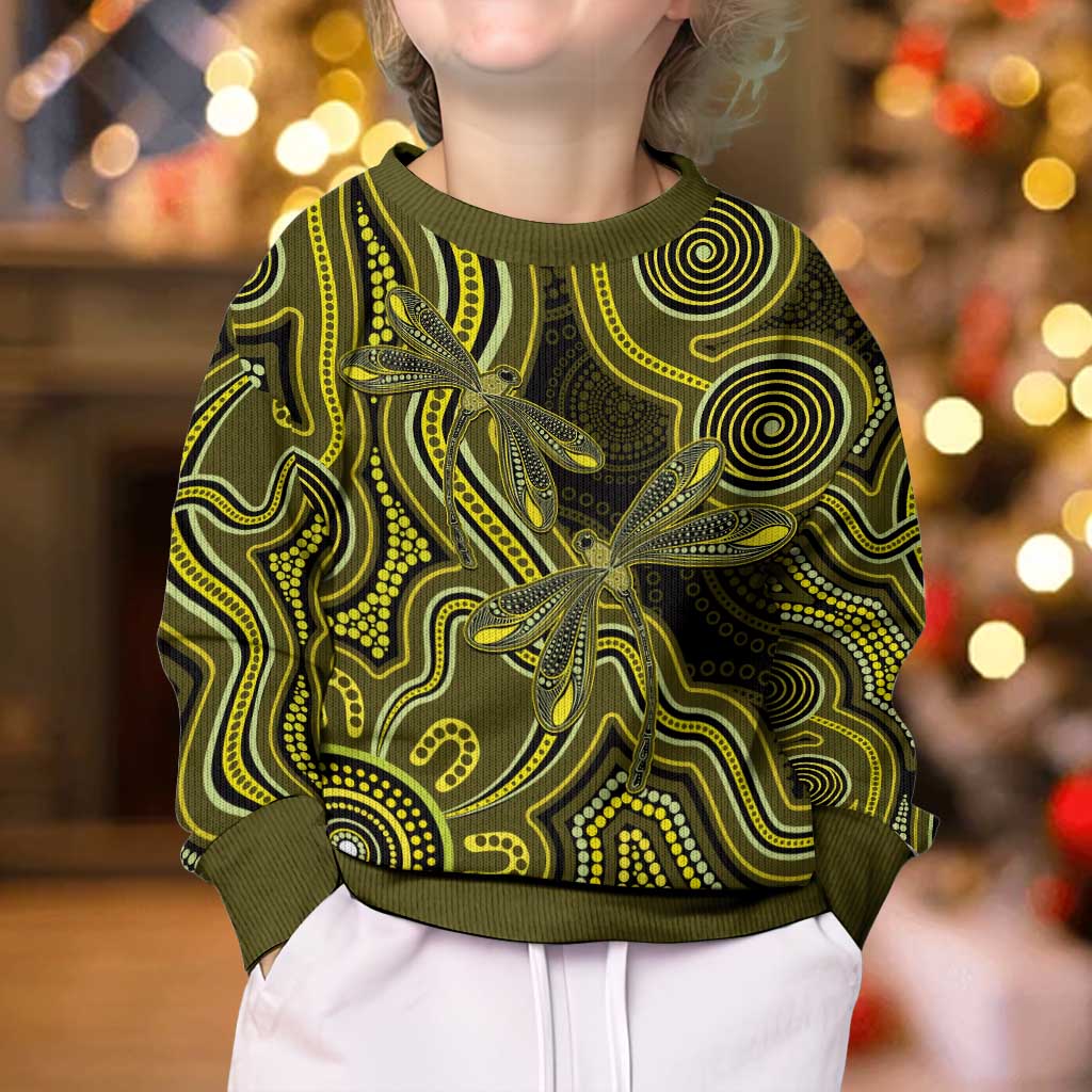 Yellow Indigenous Dragonfly Australia Kid Ugly Christmas Sweater Aboriginal Art - Vibe Hoodie