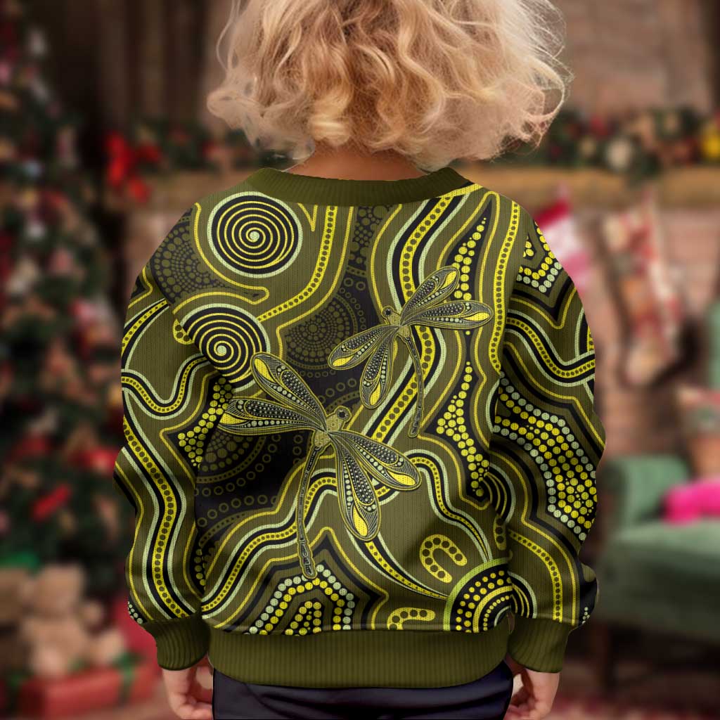 Yellow Indigenous Dragonfly Australia Kid Ugly Christmas Sweater Aboriginal Art - Vibe Hoodie