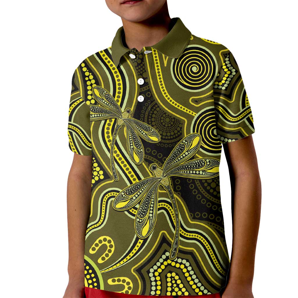 Yellow Indigenous Dragonfly Australia Kid Polo Shirt Aboriginal Art - Vibe Hoodie