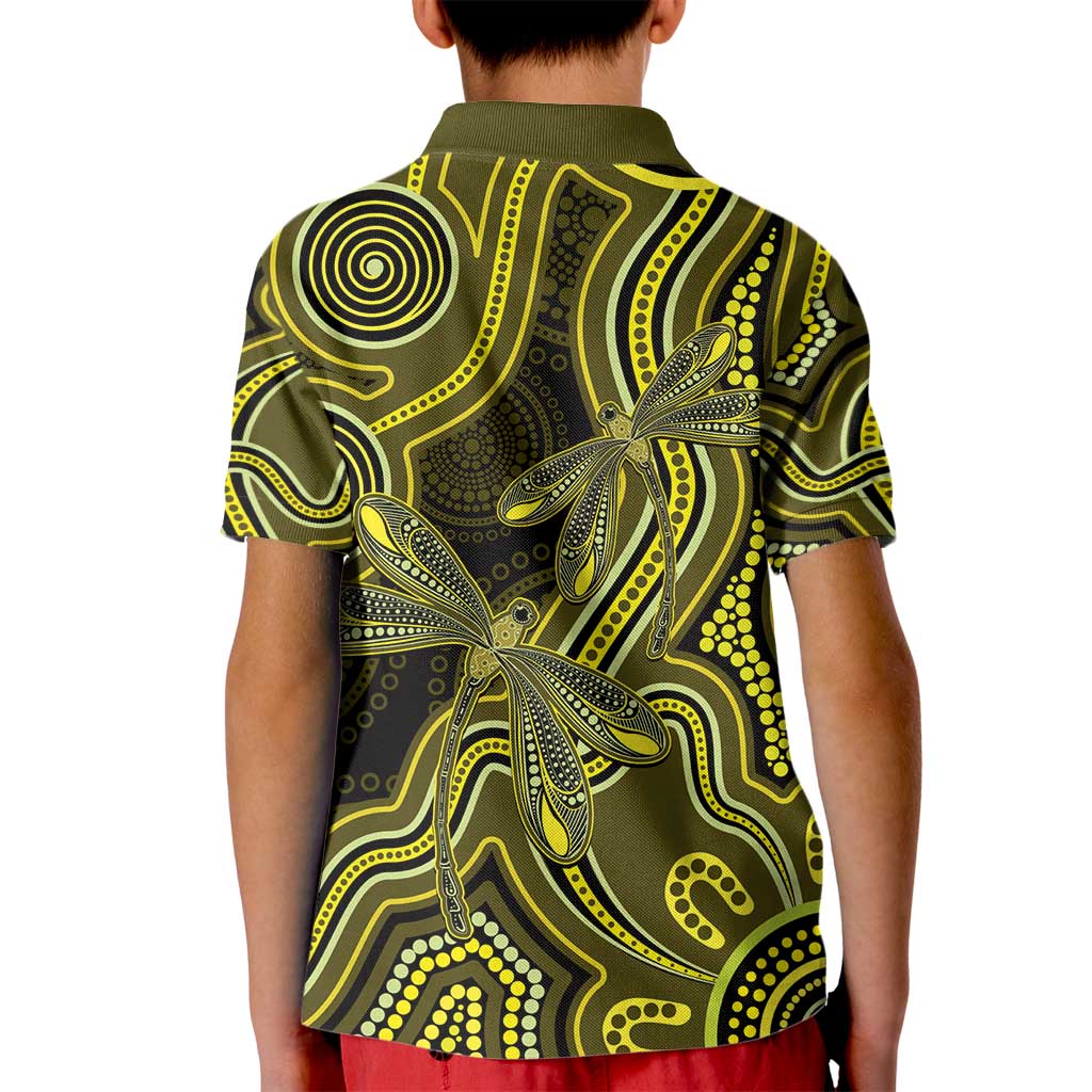 Yellow Indigenous Dragonfly Australia Kid Polo Shirt Aboriginal Art - Vibe Hoodie
