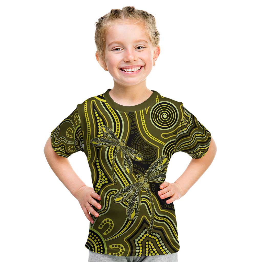 Yellow Indigenous Dragonfly Australia Kid T Shirt Aboriginal Art - Vibe Hoodie