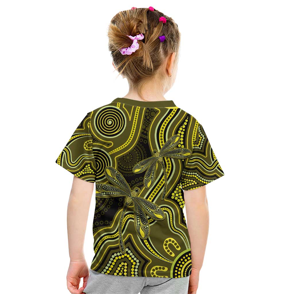 Yellow Indigenous Dragonfly Australia Kid T Shirt Aboriginal Art - Vibe Hoodie