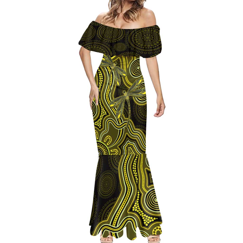 Yellow Indigenous Dragonfly Australia Mermaid Dress Aboriginal Art - Vibe Hoodie