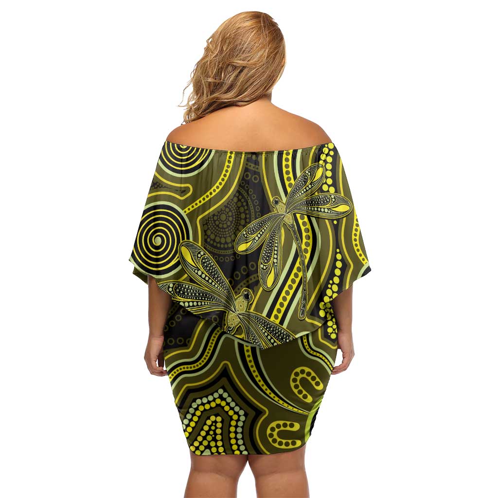 Yellow Indigenous Dragonfly Australia Off Shoulder Short Dress Aboriginal Art - Vibe Hoodie