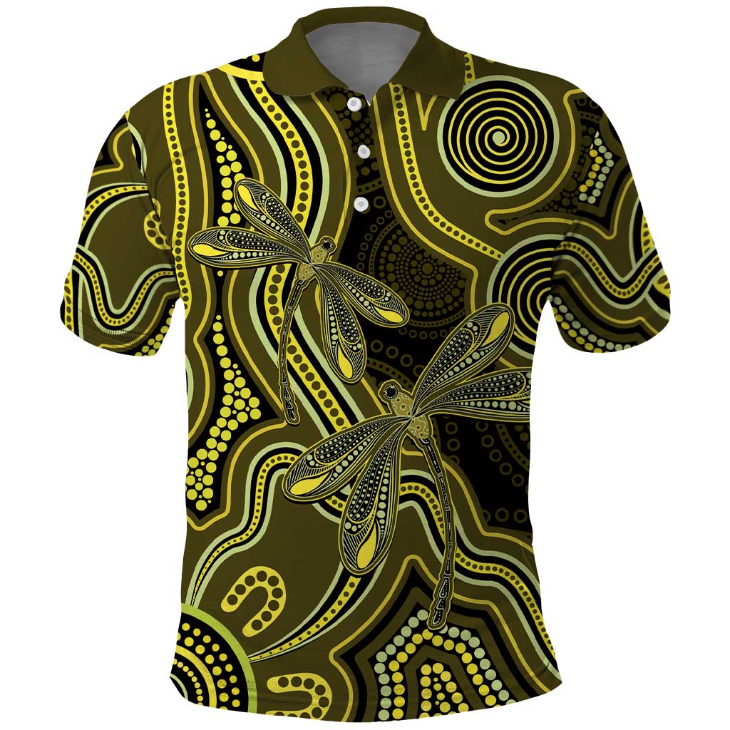 Yellow Indigenous Dragonfly Australia Polo Shirt Aboriginal Art - Vibe Hoodie