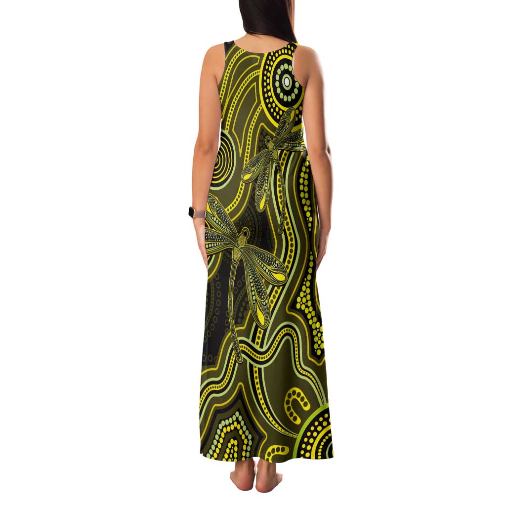 Yellow Indigenous Dragonfly Australia Tank Maxi Dress Aboriginal Art - Vibe Hoodie