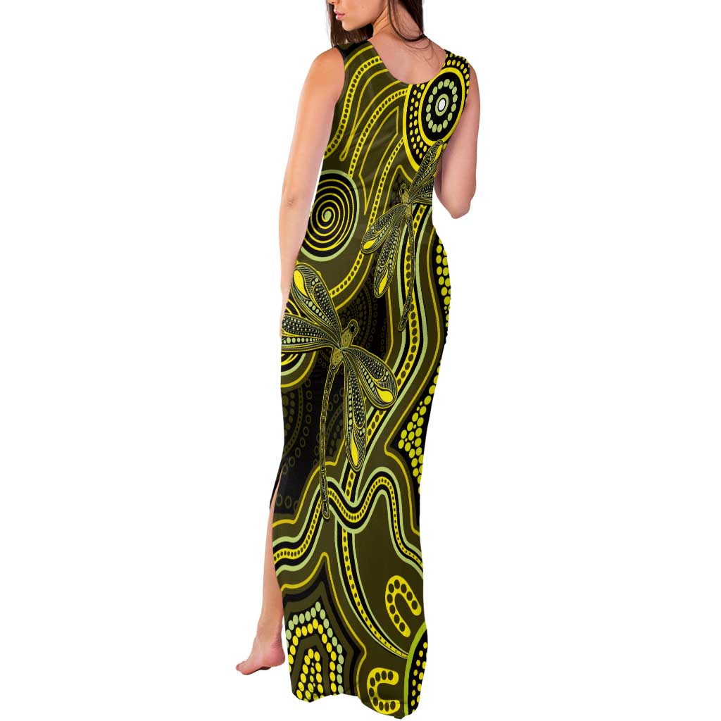 Yellow Indigenous Dragonfly Australia Tank Maxi Dress Aboriginal Art - Vibe Hoodie