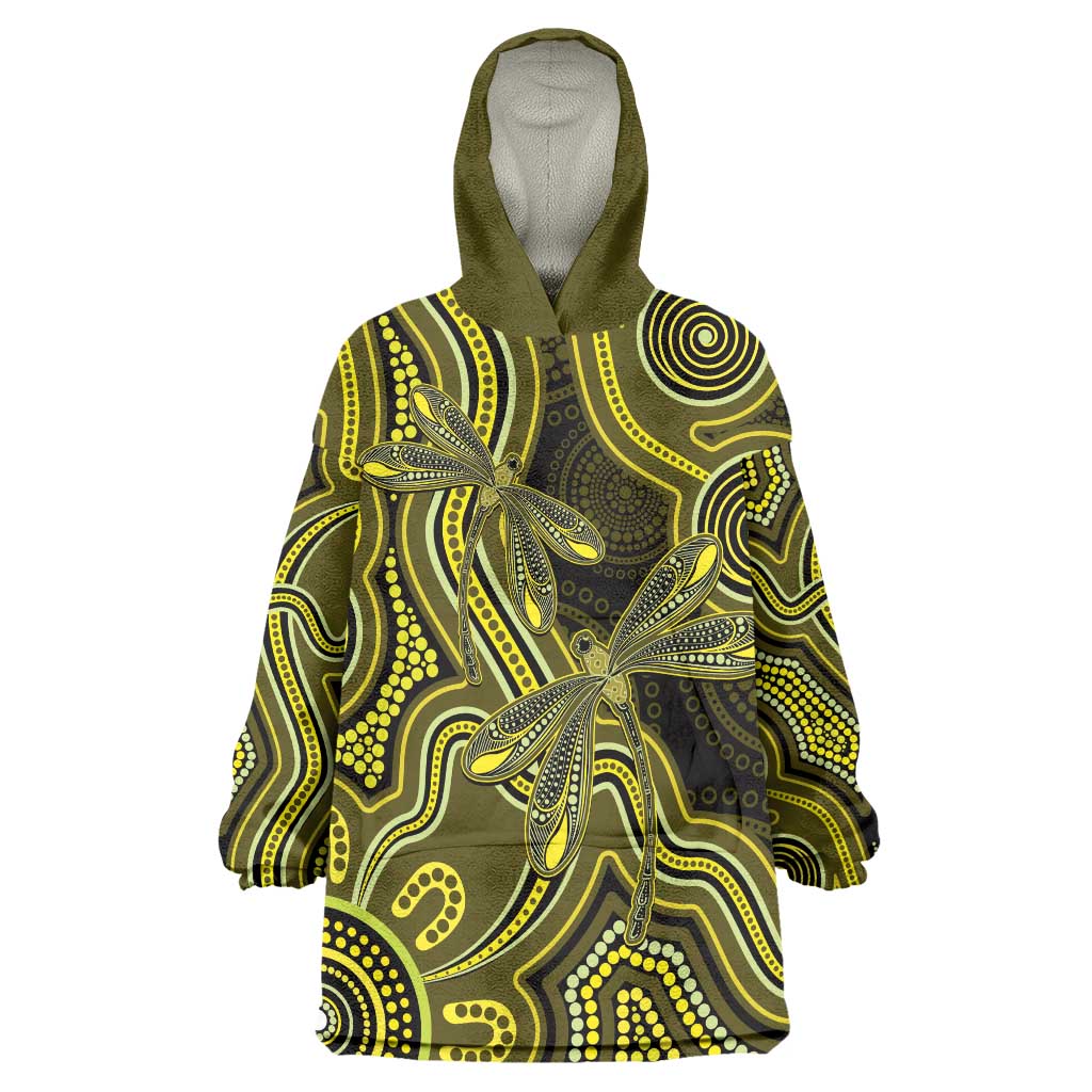 Yellow Indigenous Dragonfly Australia Wearable Blanket Hoodie Aboriginal Art - Vibe Hoodie