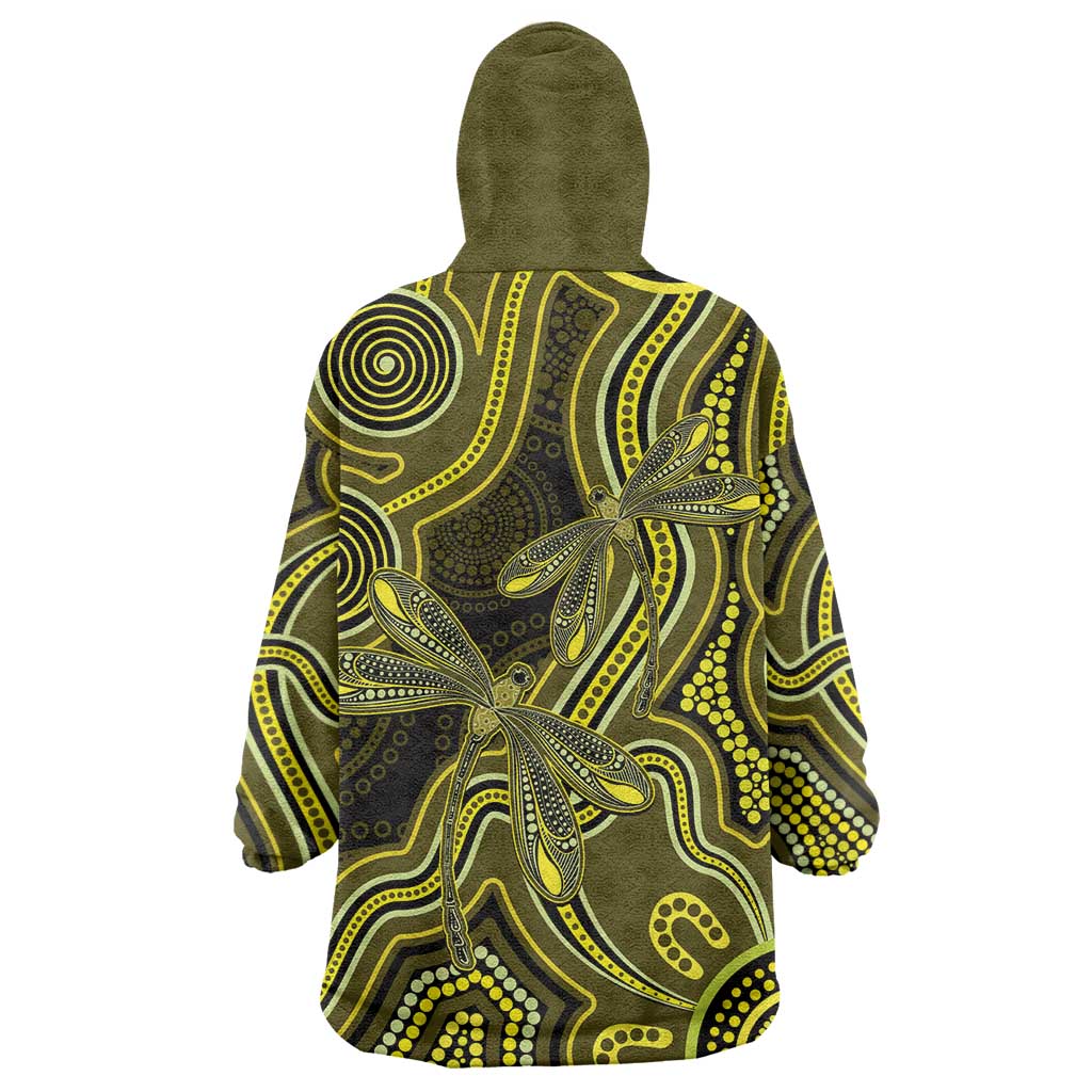 Yellow Indigenous Dragonfly Australia Wearable Blanket Hoodie Aboriginal Art - Vibe Hoodie