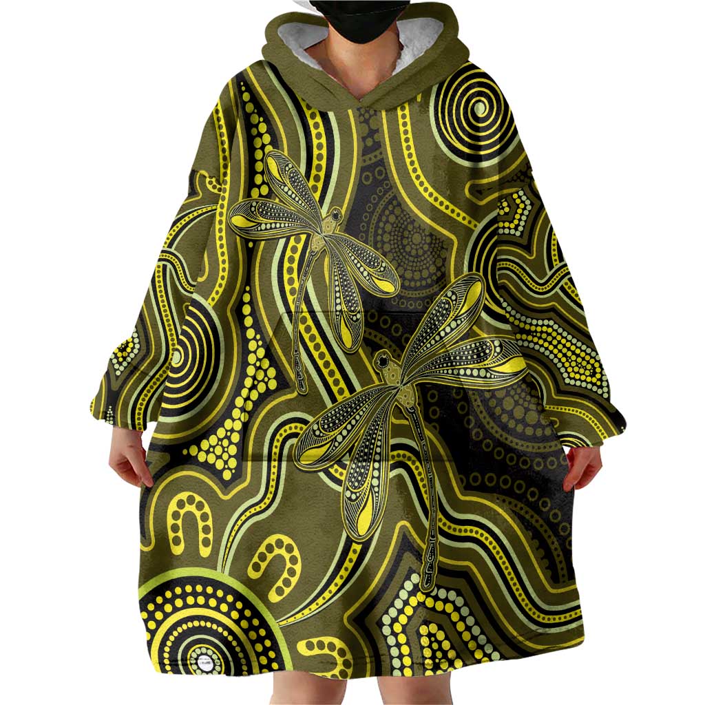 Yellow Indigenous Dragonfly Australia Wearable Blanket Hoodie Aboriginal Art - Vibe Hoodie