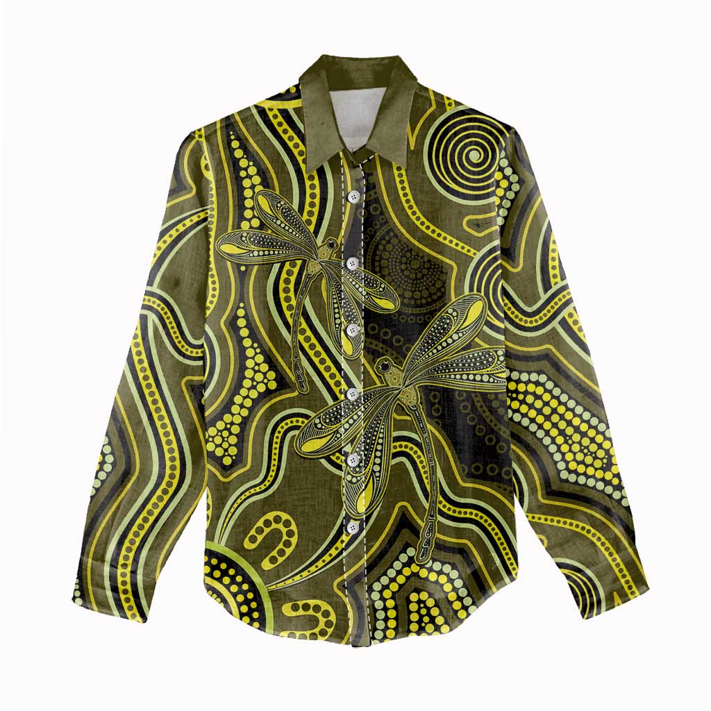 Yellow Indigenous Dragonfly Australia Women Casual Shirt Aboriginal Art - Vibe Hoodie