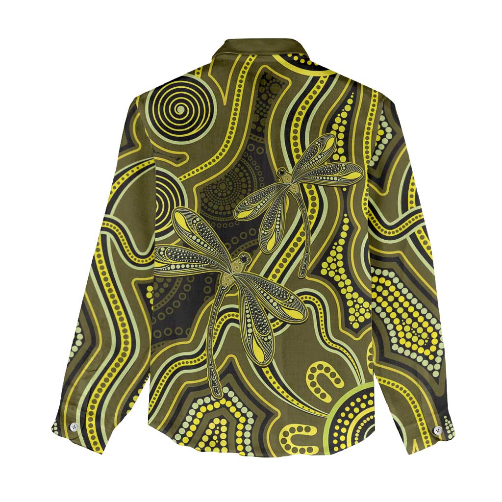 Yellow Indigenous Dragonfly Australia Women Casual Shirt Aboriginal Art - Vibe Hoodie