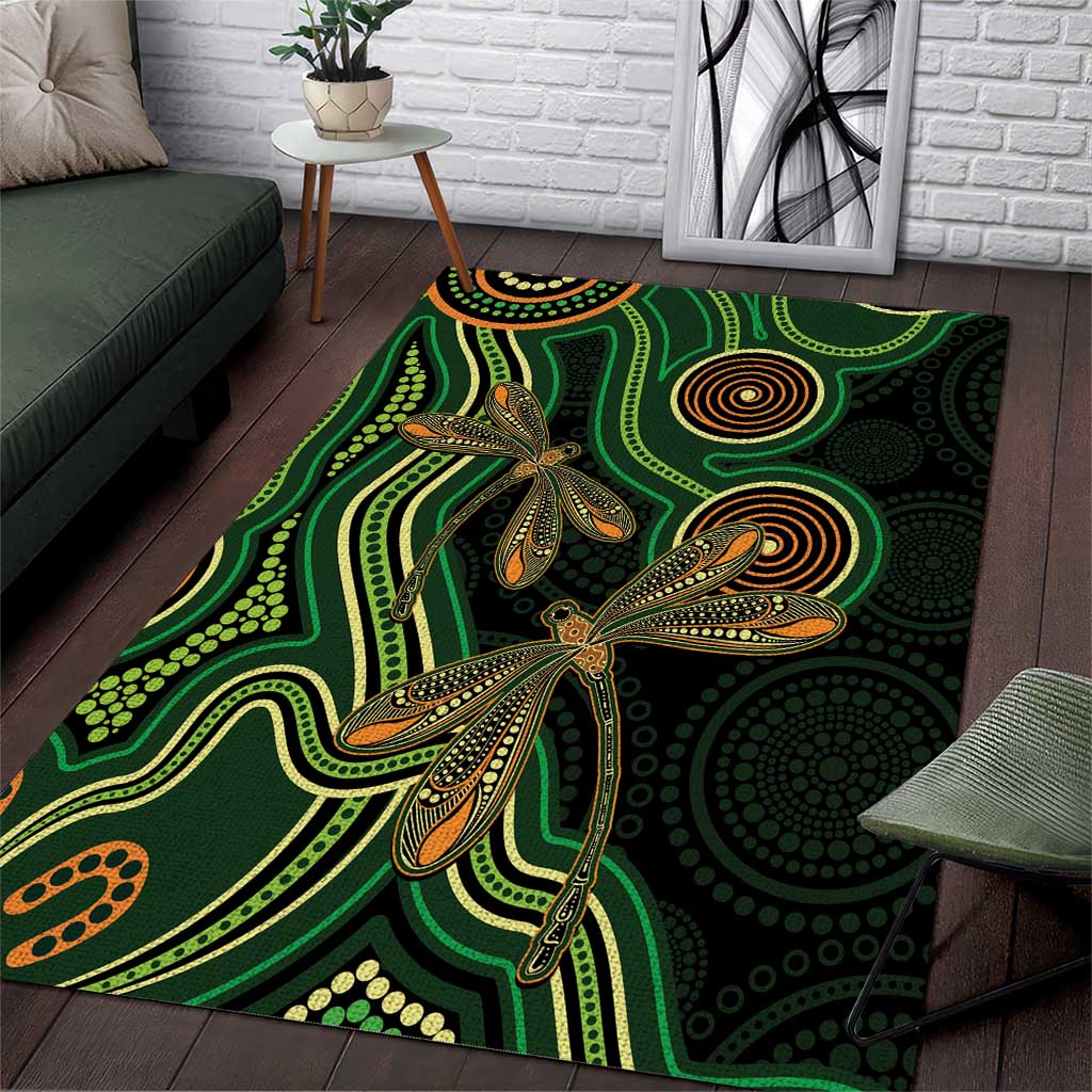 Green Indigenous Dragonfly Australia Area Rug Aboriginal Art - Vibe Hoodie
