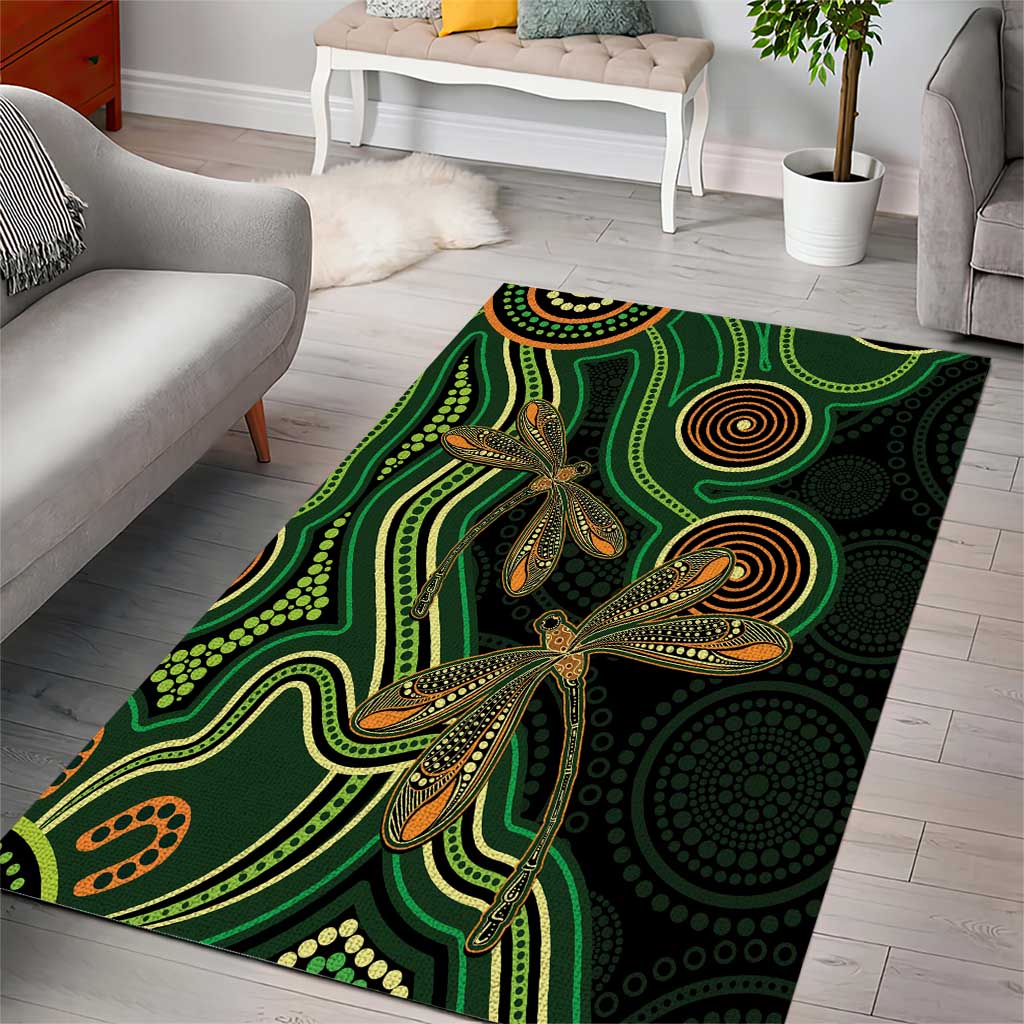 Green Indigenous Dragonfly Australia Area Rug Aboriginal Art - Vibe Hoodie