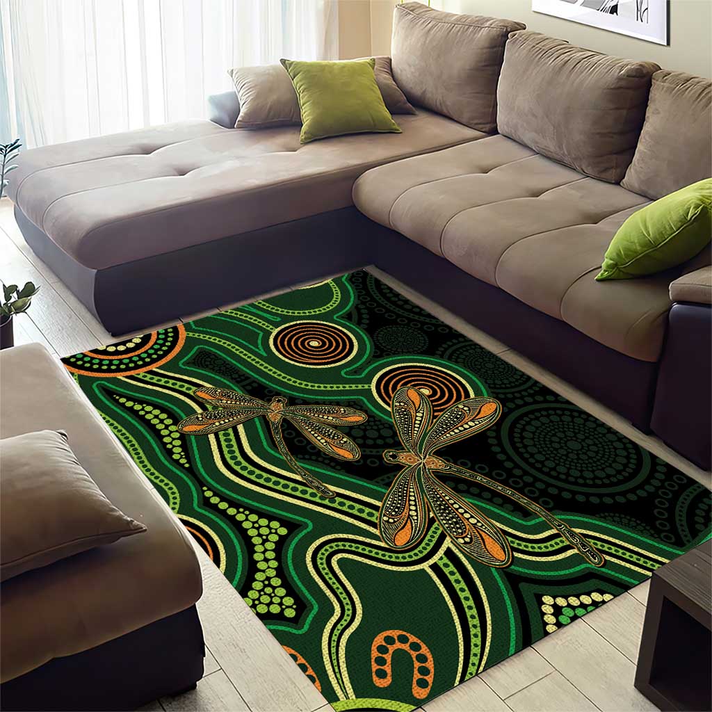 Green Indigenous Dragonfly Australia Area Rug Aboriginal Art - Vibe Hoodie