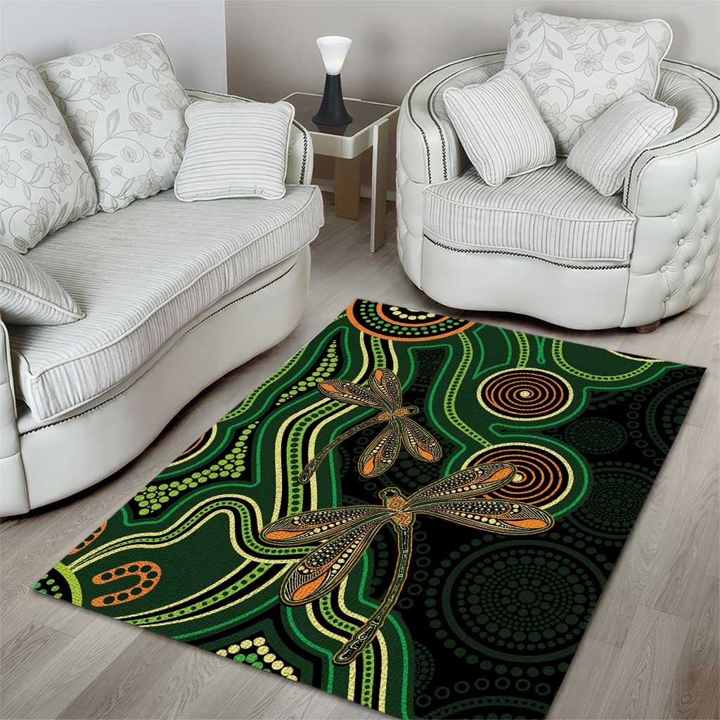 Green Indigenous Dragonfly Australia Area Rug Aboriginal Art - Vibe Hoodie