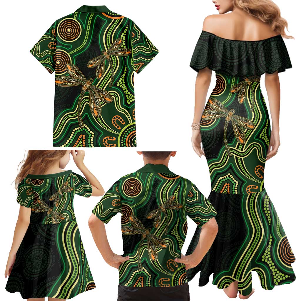 Green Indigenous Dragonfly Australia Family Matching Mermaid Dress and Hawaiian Shirt Aboriginal Art - Vibe Hoodie