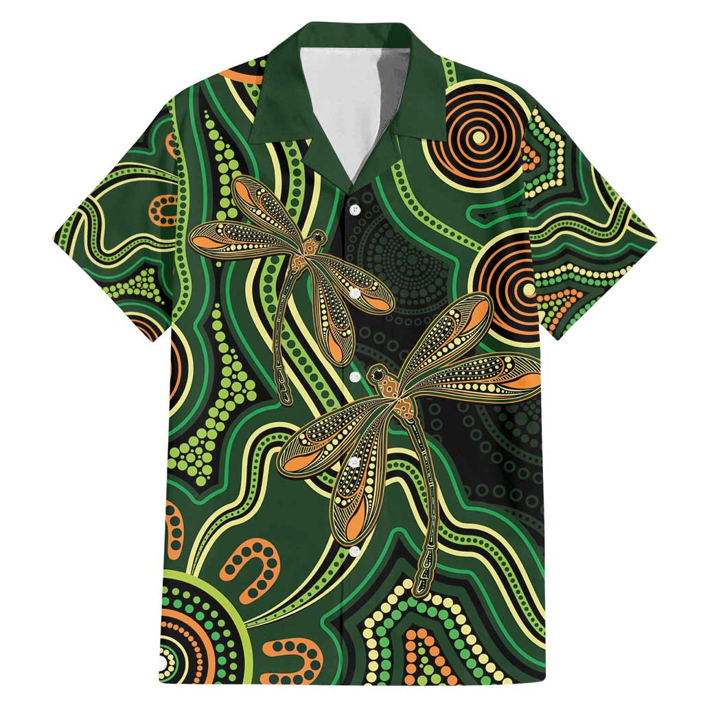 Green Indigenous Dragonfly Australia Family Matching Mermaid Dress and Hawaiian Shirt Aboriginal Art - Vibe Hoodie