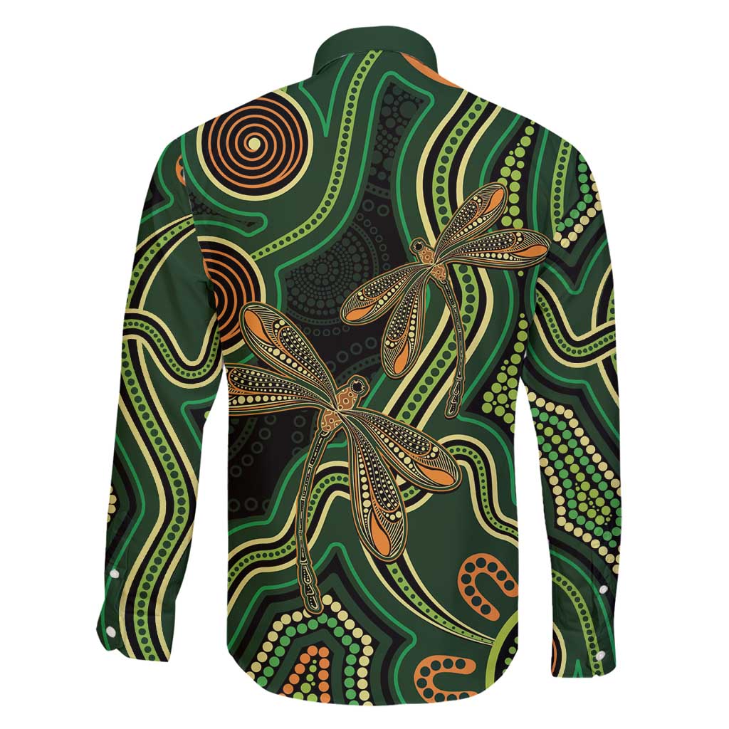 Green Indigenous Dragonfly Australia Family Matching Mermaid Dress and Hawaiian Shirt Aboriginal Art - Vibe Hoodie