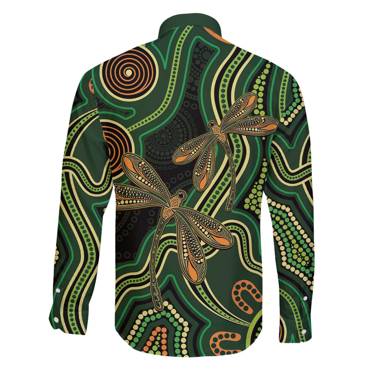 Green Indigenous Dragonfly Australia Family Matching Off The Shoulder Long Sleeve Dress and Hawaiian Shirt Aboriginal Art - Vibe Hoodie
