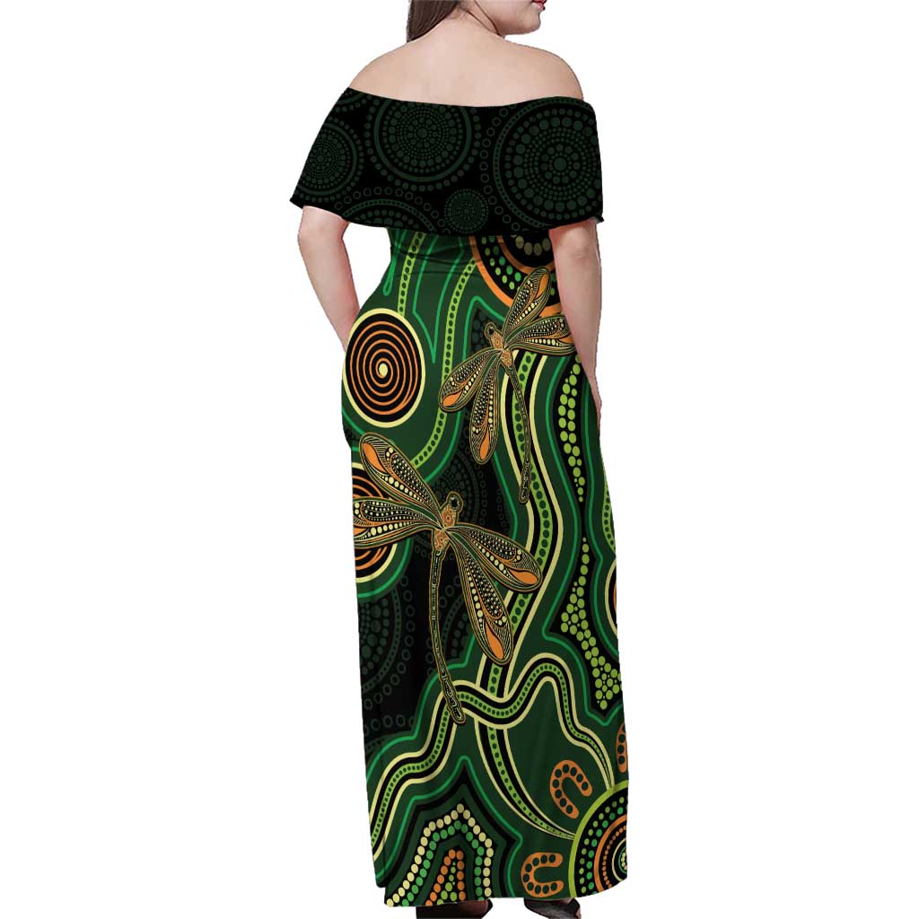 Green Indigenous Dragonfly Australia Family Matching Off Shoulder Maxi Dress and Hawaiian Shirt Aboriginal Art - Vibe Hoodie
