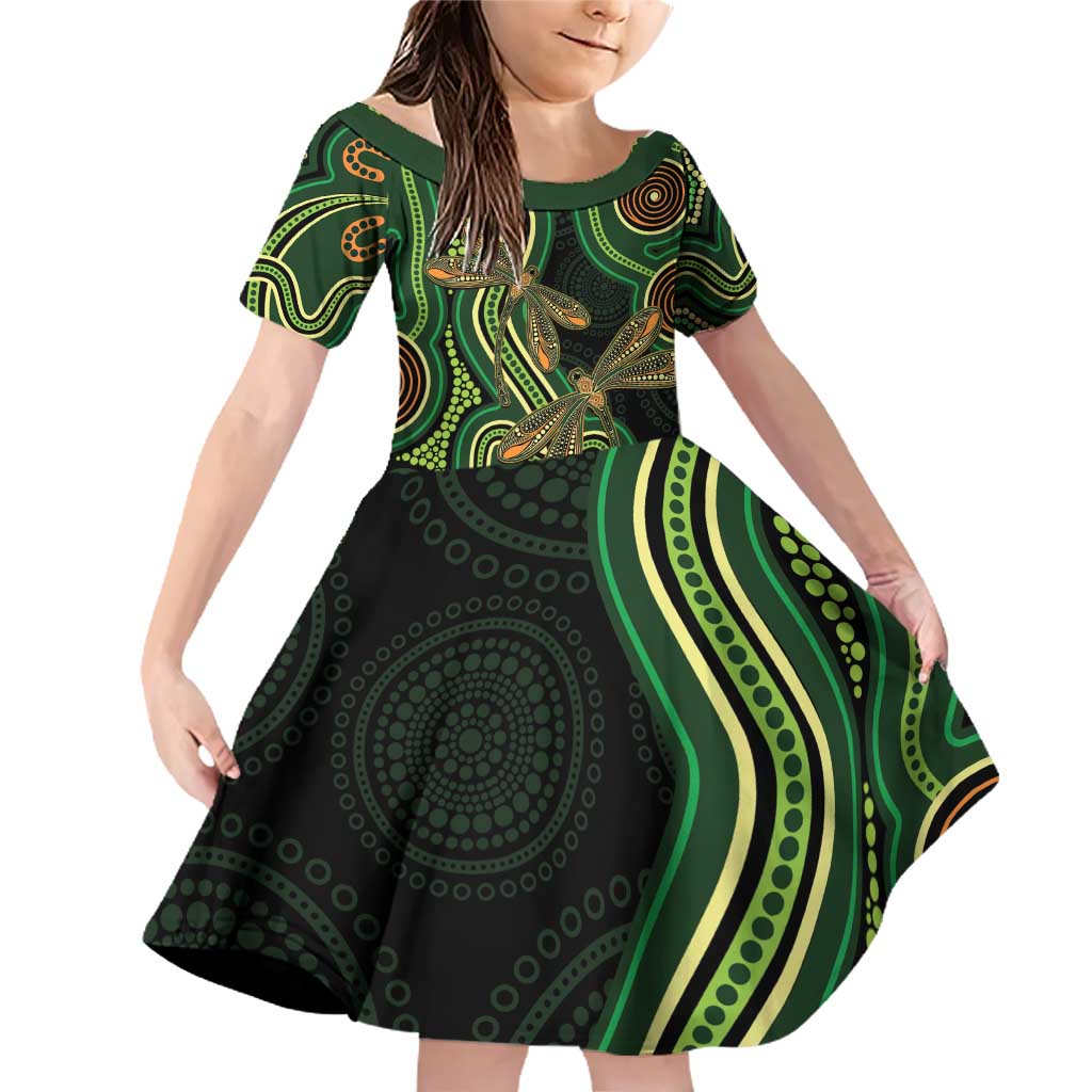 Green Indigenous Dragonfly Australia Family Matching Off Shoulder Short Dress and Hawaiian Shirt Aboriginal Art - Vibe Hoodie