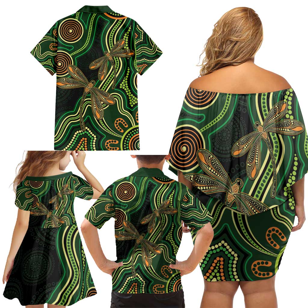 Green Indigenous Dragonfly Australia Family Matching Off Shoulder Short Dress and Hawaiian Shirt Aboriginal Art - Vibe Hoodie