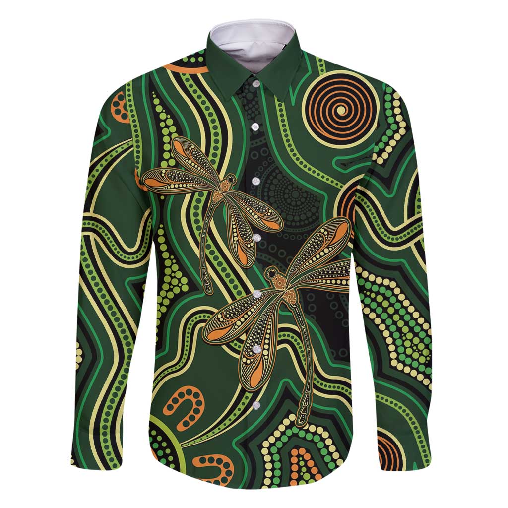 Green Indigenous Dragonfly Australia Family Matching Off Shoulder Short Dress and Hawaiian Shirt Aboriginal Art - Vibe Hoodie