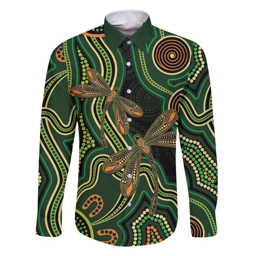 Green Indigenous Dragonfly Australia Family Matching Short Sleeve Bodycon Dress and Hawaiian Shirt Aboriginal Art - Vibe Hoodie