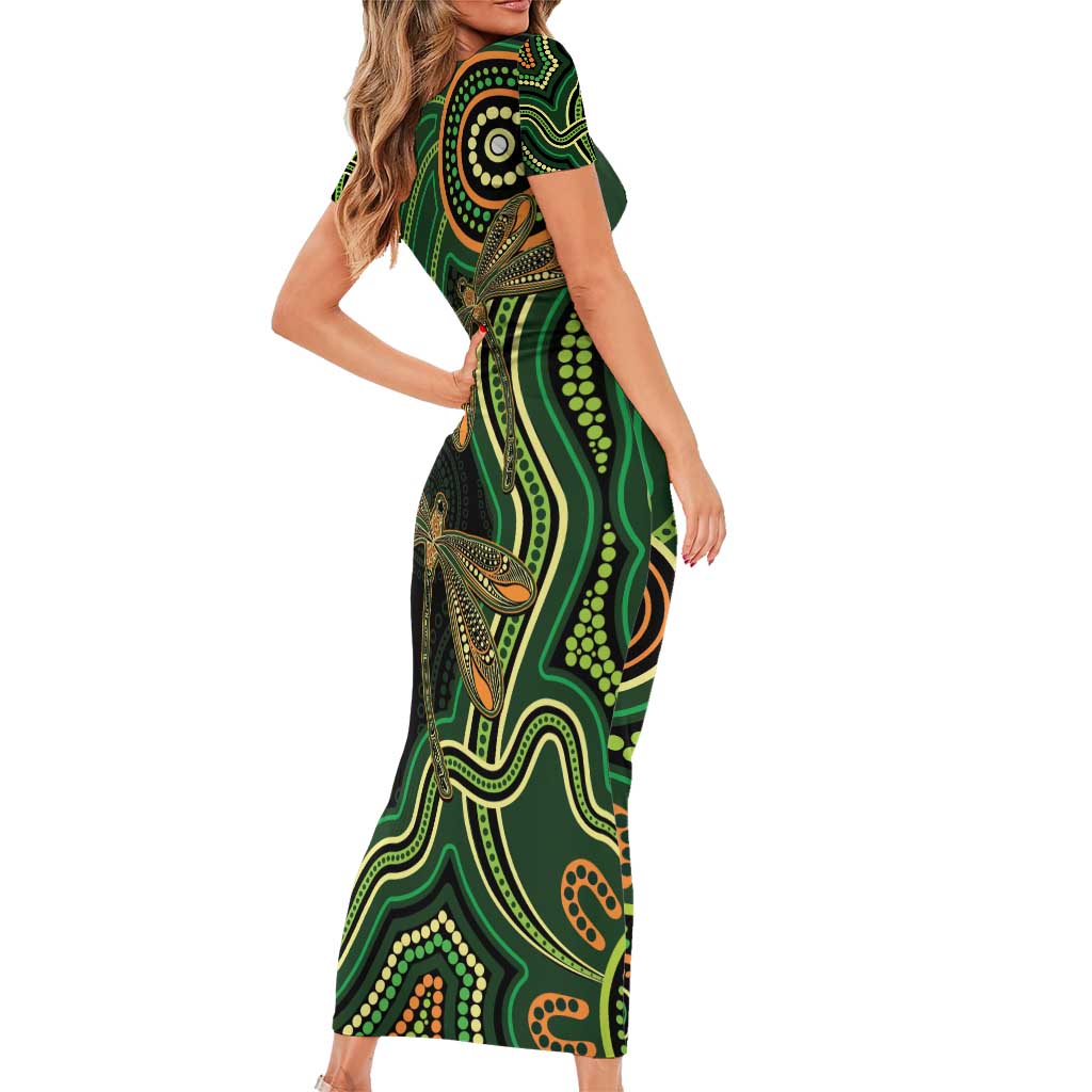 Green Indigenous Dragonfly Australia Family Matching Short Sleeve Bodycon Dress and Hawaiian Shirt Aboriginal Art - Vibe Hoodie