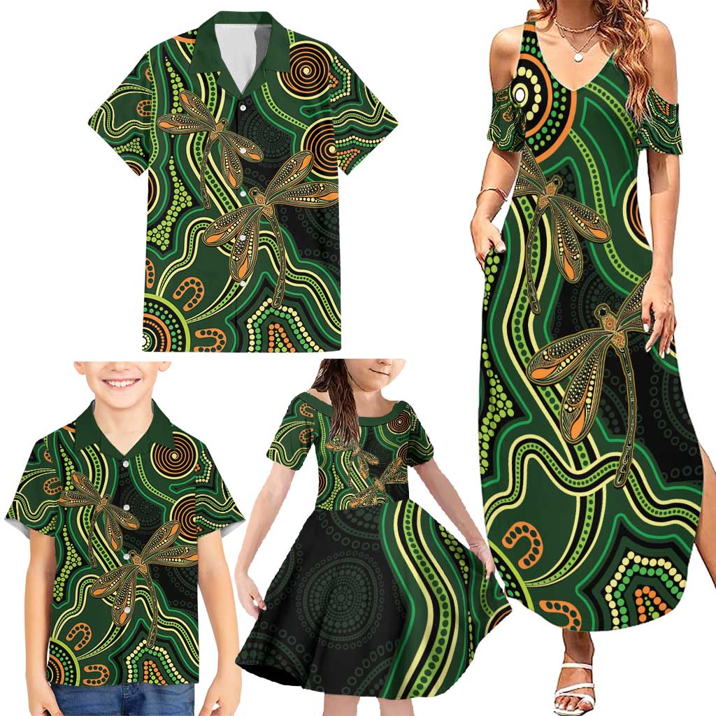 Green Indigenous Dragonfly Australia Family Matching Summer Maxi Dress and Hawaiian Shirt Aboriginal Art - Vibe Hoodie