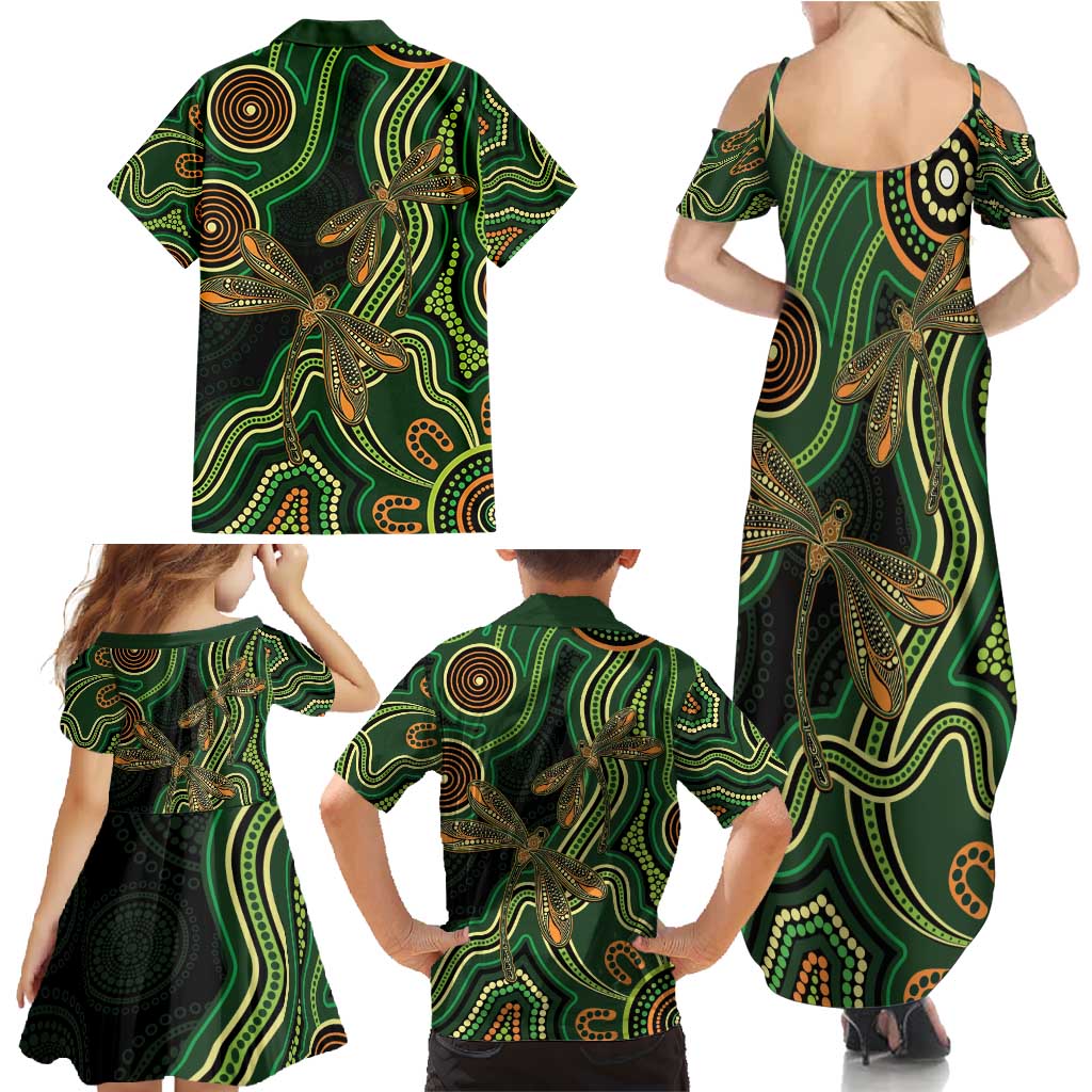 Green Indigenous Dragonfly Australia Family Matching Summer Maxi Dress and Hawaiian Shirt Aboriginal Art - Vibe Hoodie