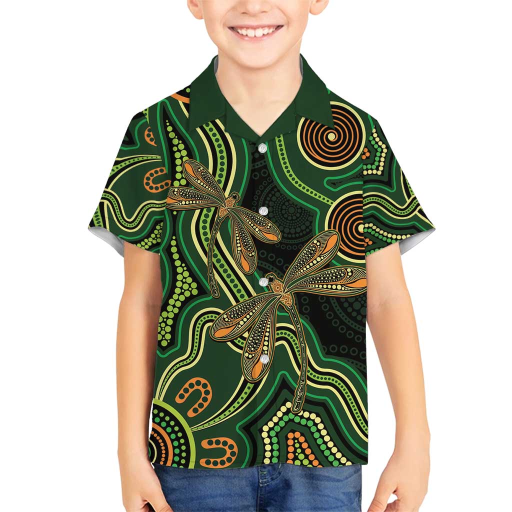 Green Indigenous Dragonfly Australia Family Matching Summer Maxi Dress and Hawaiian Shirt Aboriginal Art - Vibe Hoodie
