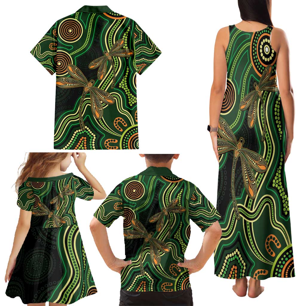 Green Indigenous Dragonfly Australia Family Matching Tank Maxi Dress and Hawaiian Shirt Aboriginal Art - Vibe Hoodie