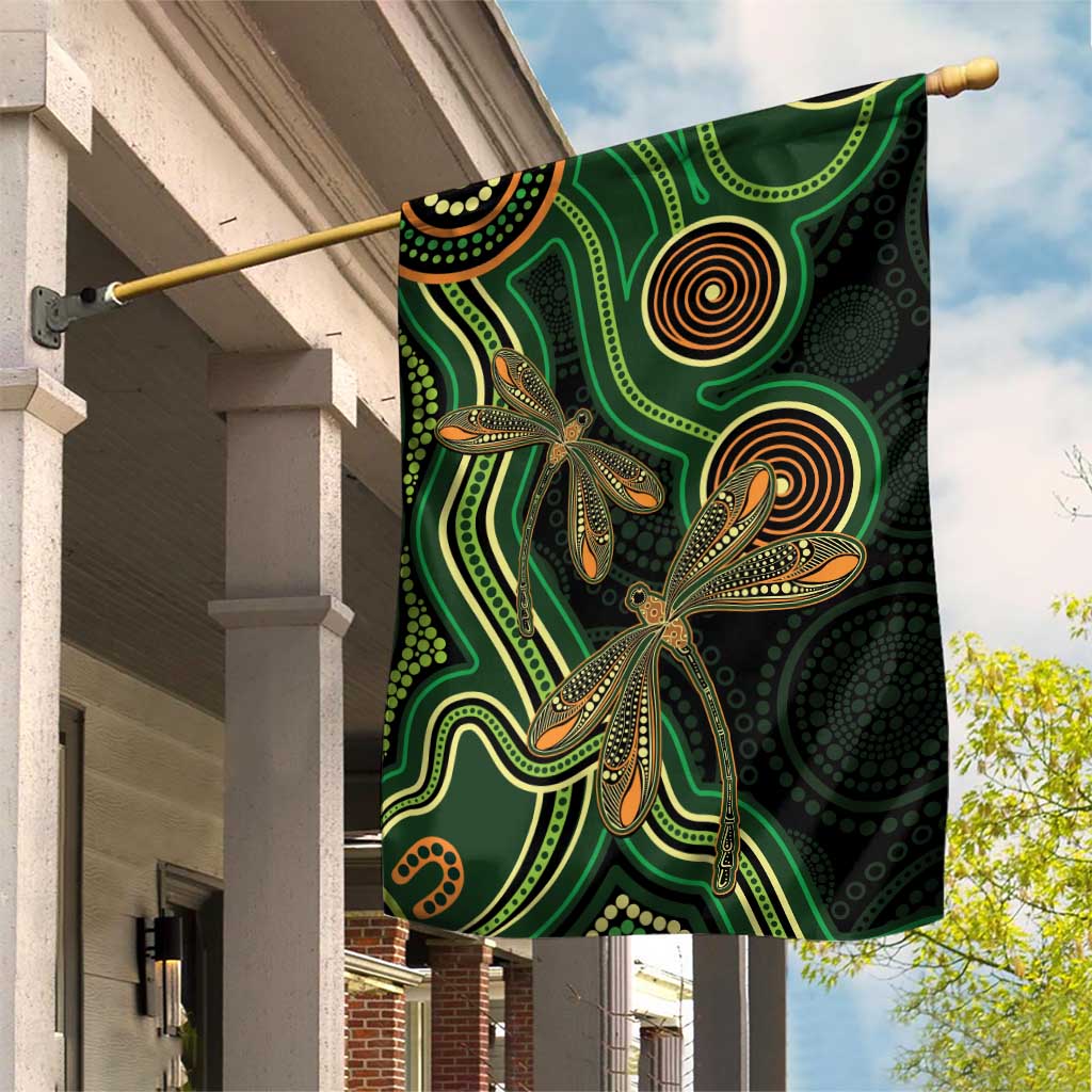 Green Indigenous Dragonfly Australia Garden Flag Aboriginal Art - Vibe Hoodie