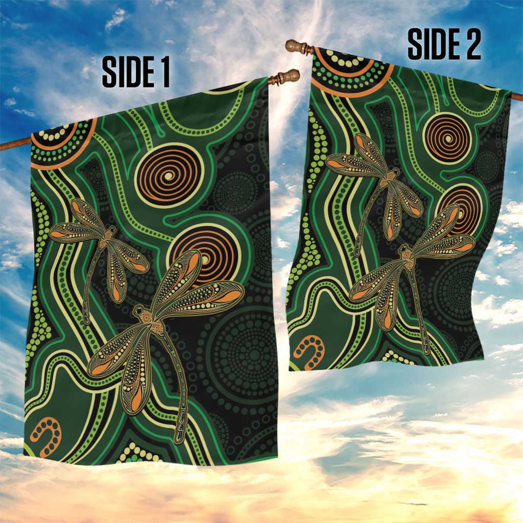 Green Indigenous Dragonfly Australia Garden Flag Aboriginal Art - Vibe Hoodie