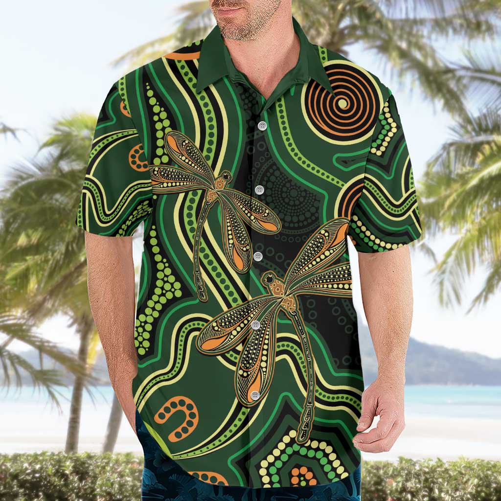 Green Indigenous Dragonfly Australia Hawaiian Shirt Aboriginal Art - Vibe Hoodie