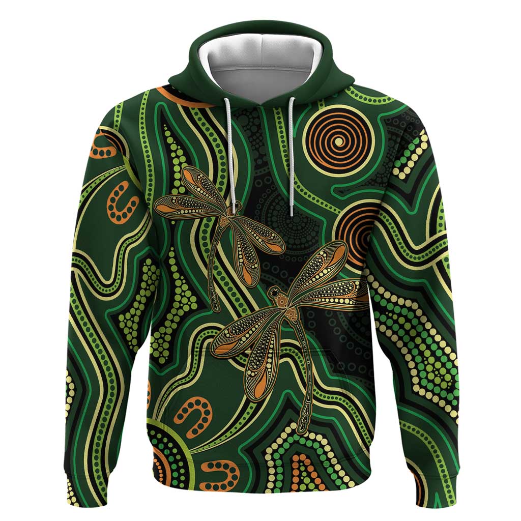Green Indigenous Dragonfly Australia Hoodie Aboriginal Art - Vibe Hoodie