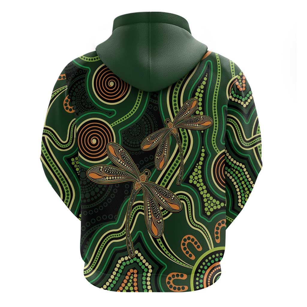 Green Indigenous Dragonfly Australia Hoodie Aboriginal Art - Vibe Hoodie