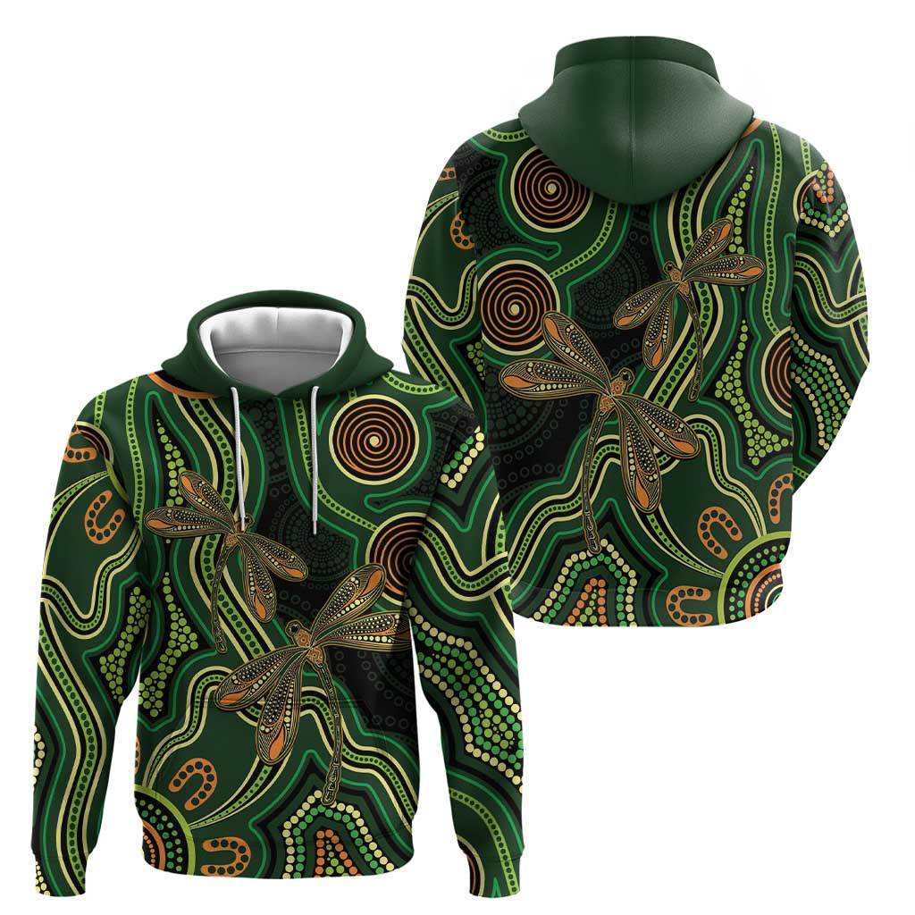 Green Indigenous Dragonfly Australia Hoodie Aboriginal Art - Vibe Hoodie