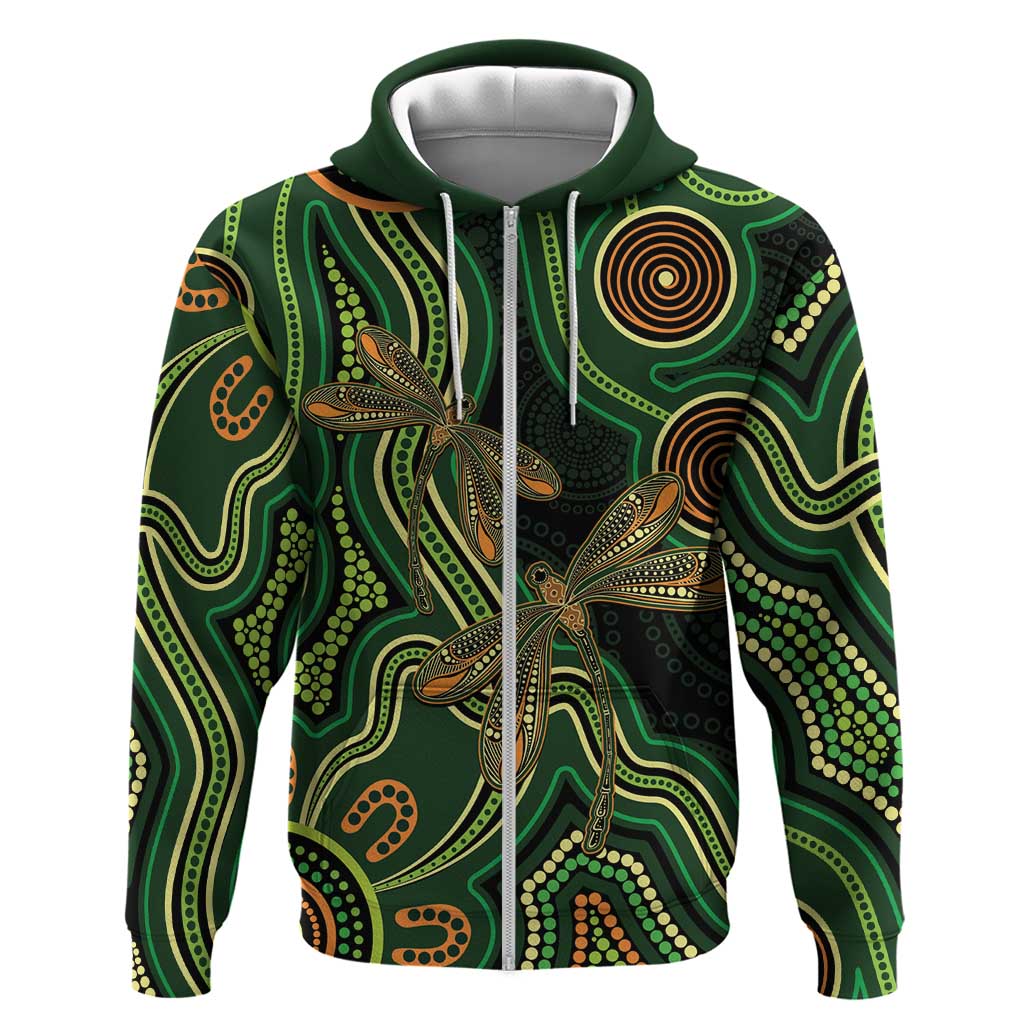 Green Indigenous Dragonfly Australia Hoodie Aboriginal Art - Vibe Hoodie