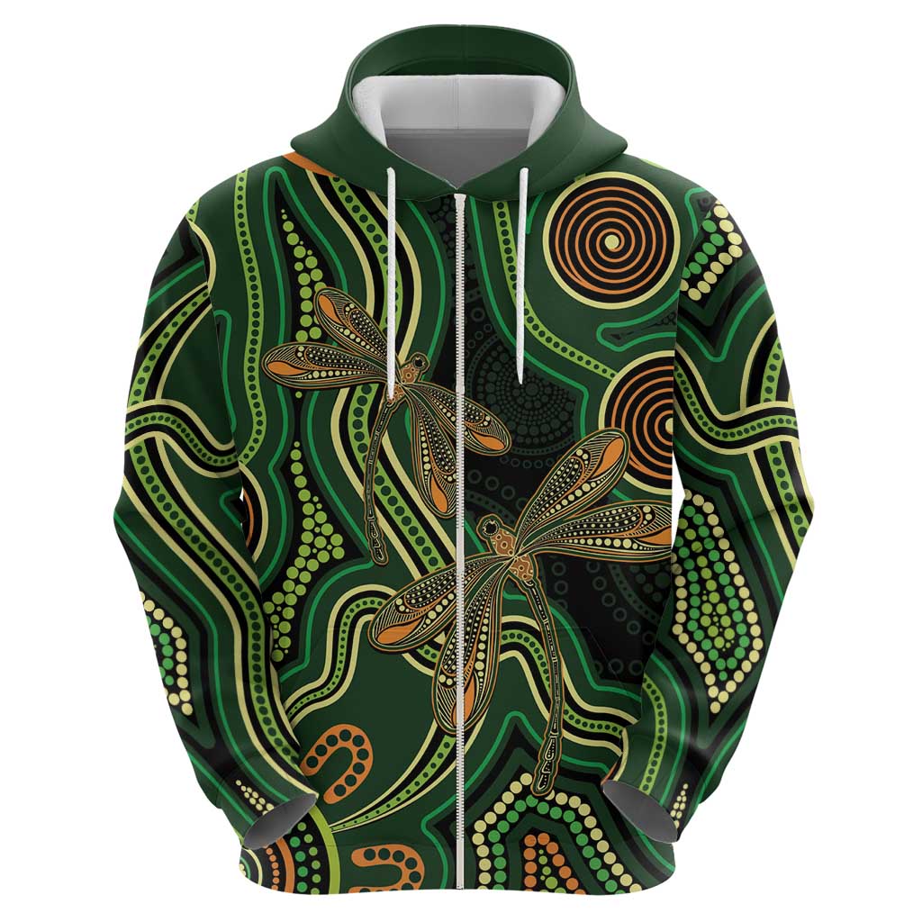 Green Indigenous Dragonfly Australia Hoodie Aboriginal Art - Vibe Hoodie