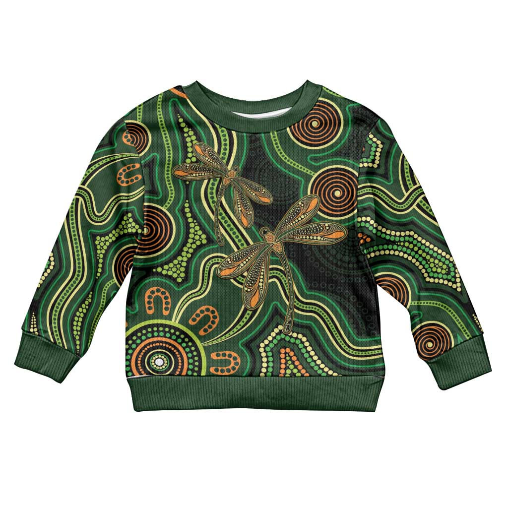 Green Indigenous Dragonfly Australia Kid Ugly Christmas Sweater Aboriginal Art - Vibe Hoodie