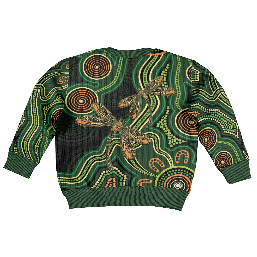 Green Indigenous Dragonfly Australia Kid Ugly Christmas Sweater Aboriginal Art - Vibe Hoodie