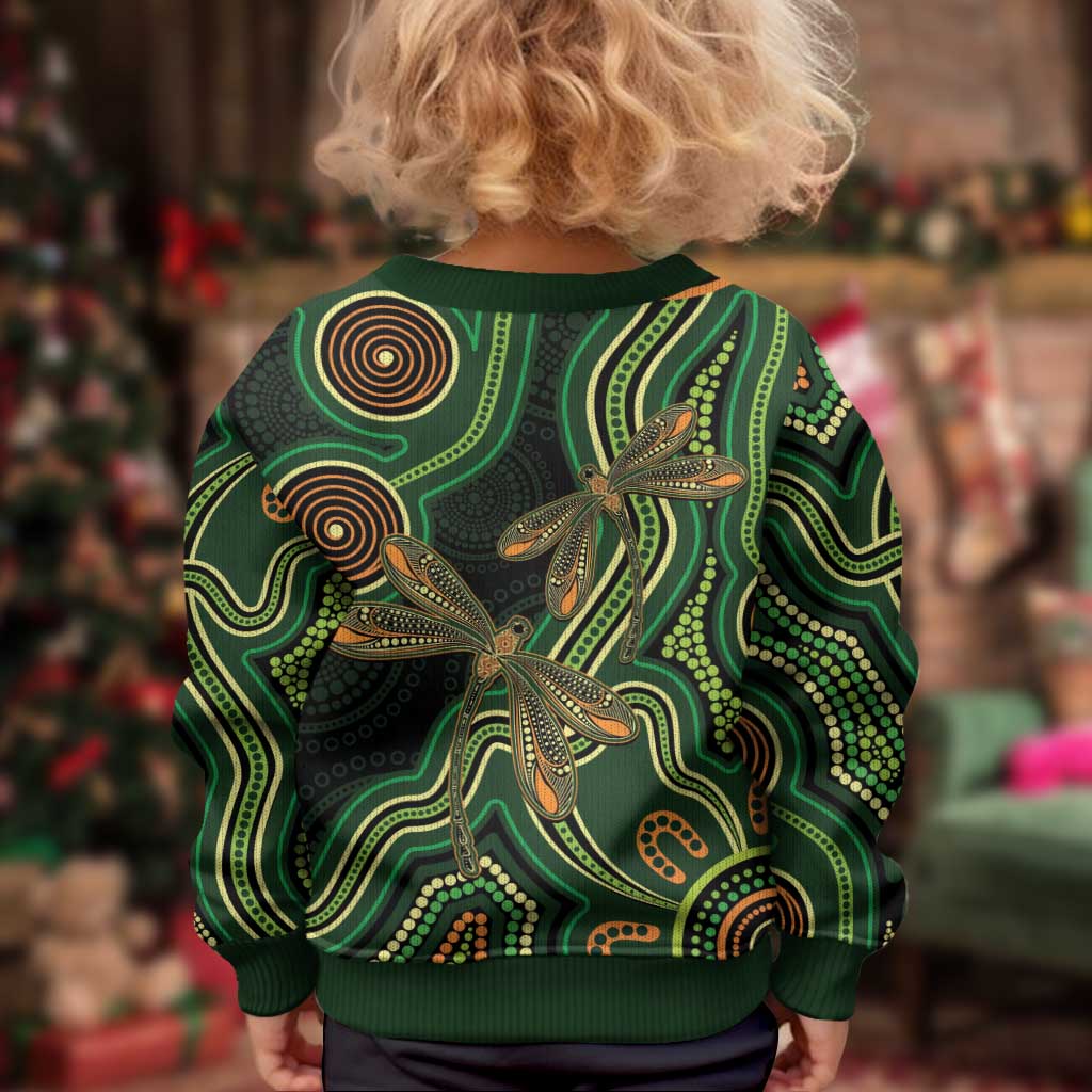 Green Indigenous Dragonfly Australia Kid Ugly Christmas Sweater Aboriginal Art - Vibe Hoodie