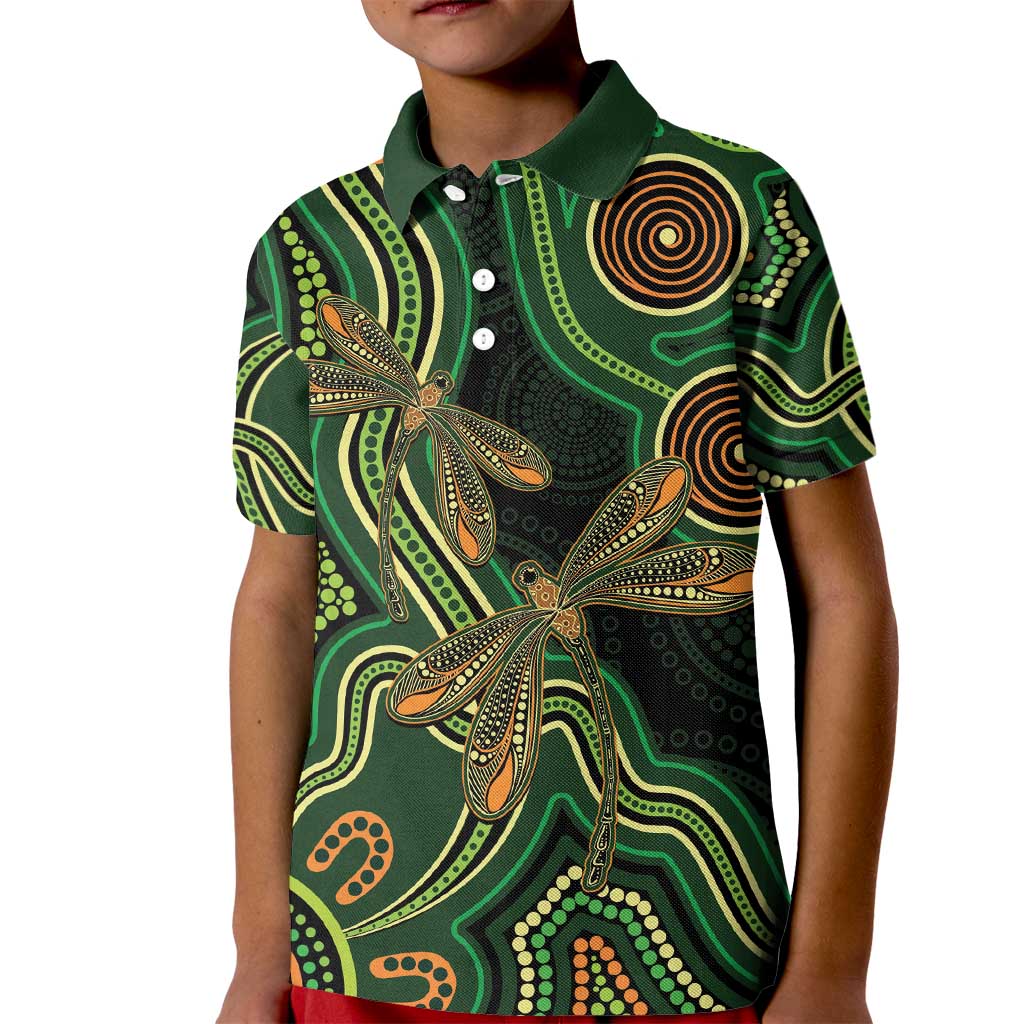 Green Indigenous Dragonfly Australia Kid Polo Shirt Aboriginal Art - Vibe Hoodie